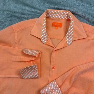 TALLIA Mens Orange Textured Dress Shirt Long Sleeve Button Up  M 15 1/2